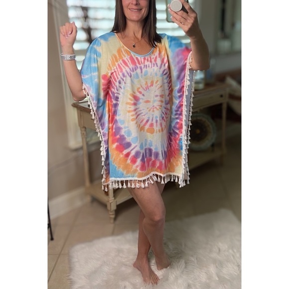 Tie Dye Boho Tassel Beach Cover Up Vibrant 0921 - Picture 5 of 5